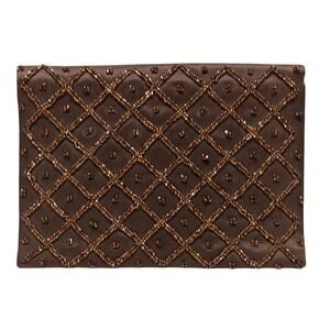 Envelop Clutch Vintage MAGID Brown Beaded Purse Antique Bag with Original Mirror